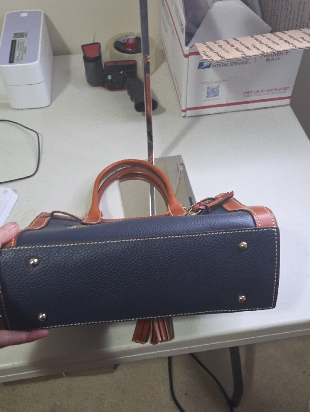 Dooney And Bourke Ariel Navy and Brown Leather Tote Bag - Picture 11 of 11
